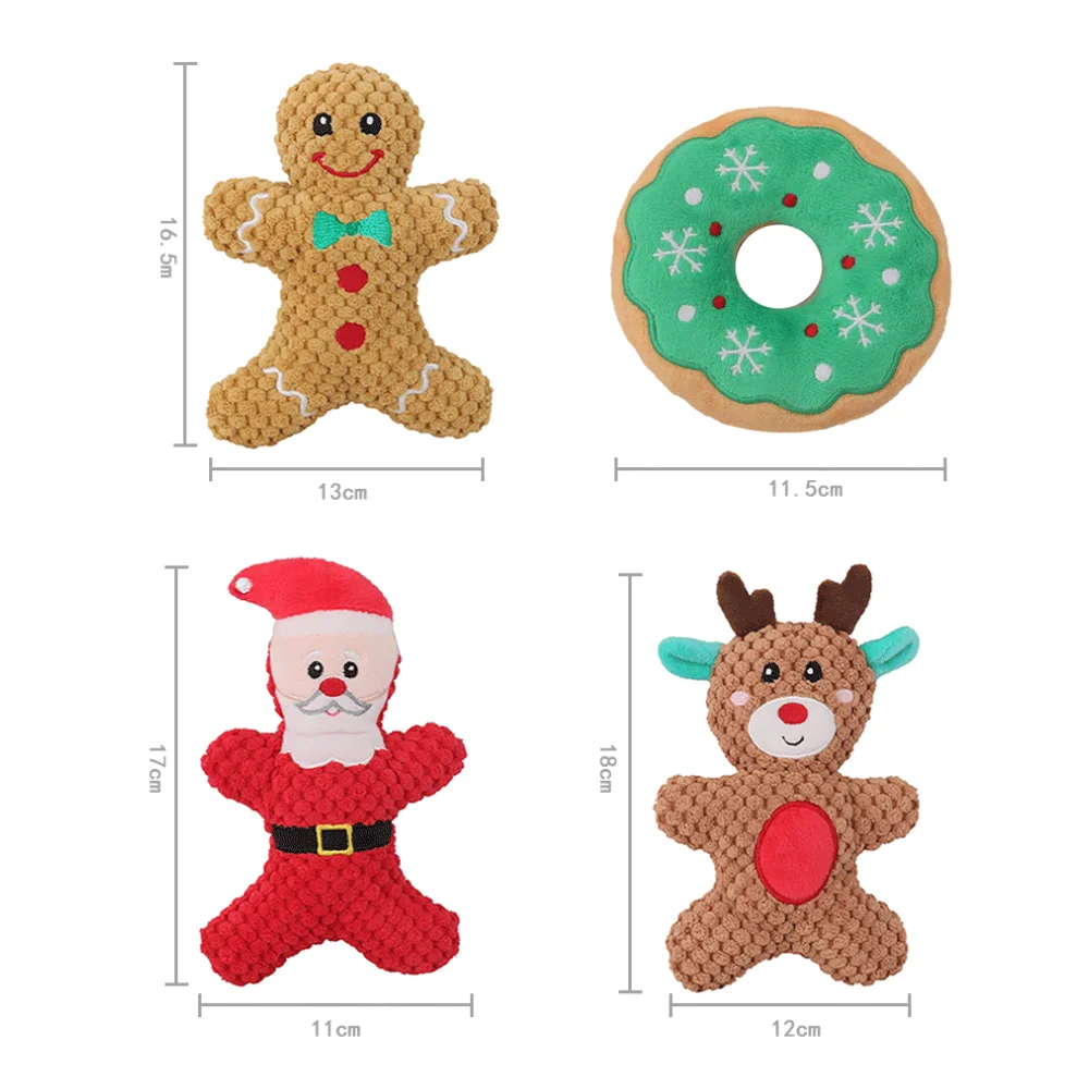 Pet Dog Plush Noise Chewing Toy Santa Elk Gingerbread Man Donut Cat Dog Christmas Series Cartoon Cute Puzzle Supplies