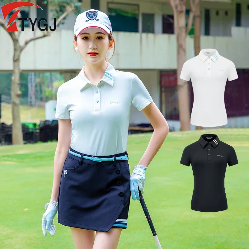 

Summer Golf Apparel Women Sports T-shirts Short-sleeved Golf Shirt Turn-down Collar Tops Girls Badminton Jersey S-XL