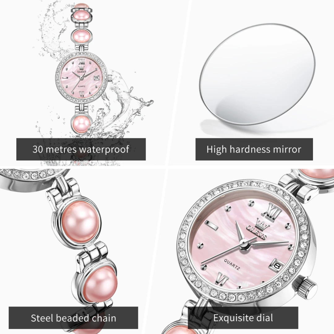 ساعة OLEVS 5669 كوارتز عصرية هدية من الفولاذ المقاوم للصدأ وحزام ساعة يد دائري بتقويم