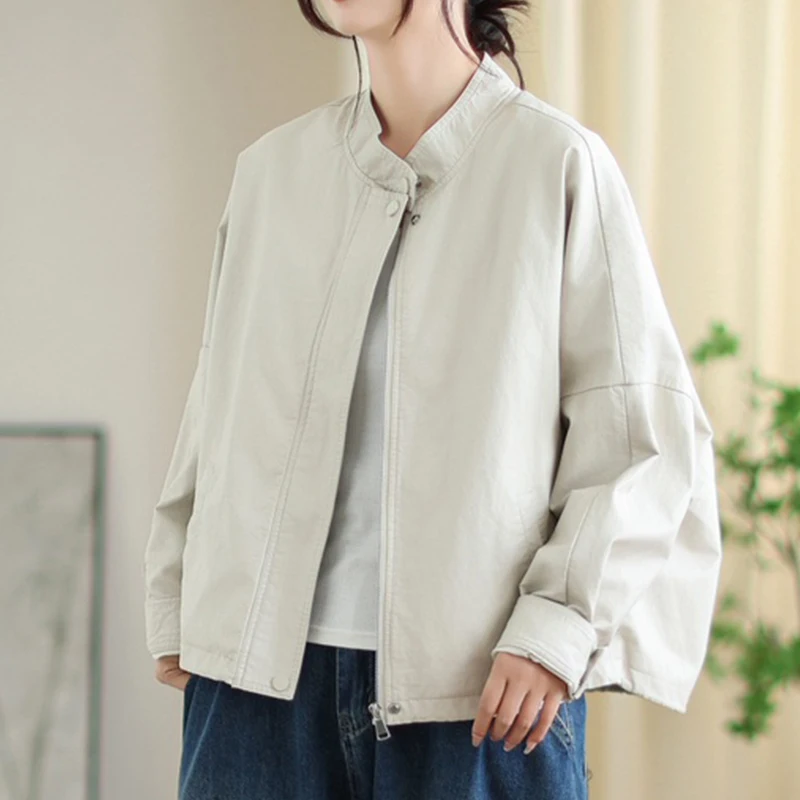 Kurtki damskie Masss Wasss 2025 Jesień Klasyczna Moda Oversize PU Kurtki Damskie Rekreacyjne Płaszcze ze Sztucznej Skóry Luźne Vintage Wiatrówki