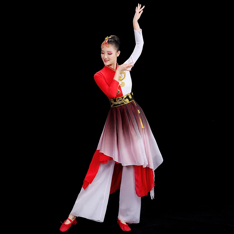 ชุดนักเต้นสไตล์จีนชุดนักเต้นแบบเรียบง่ายชุดแฟนๆชุดเต้นรำกลองชุดเต้นรำ