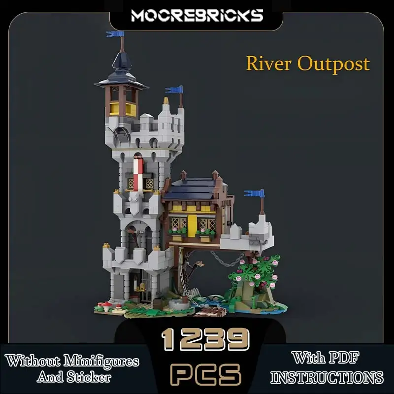 MOC Rural Street View Architecture River Outpost Station Technology Building Blocks Tower Edifice Model Kid's Bricks Toys Gifts