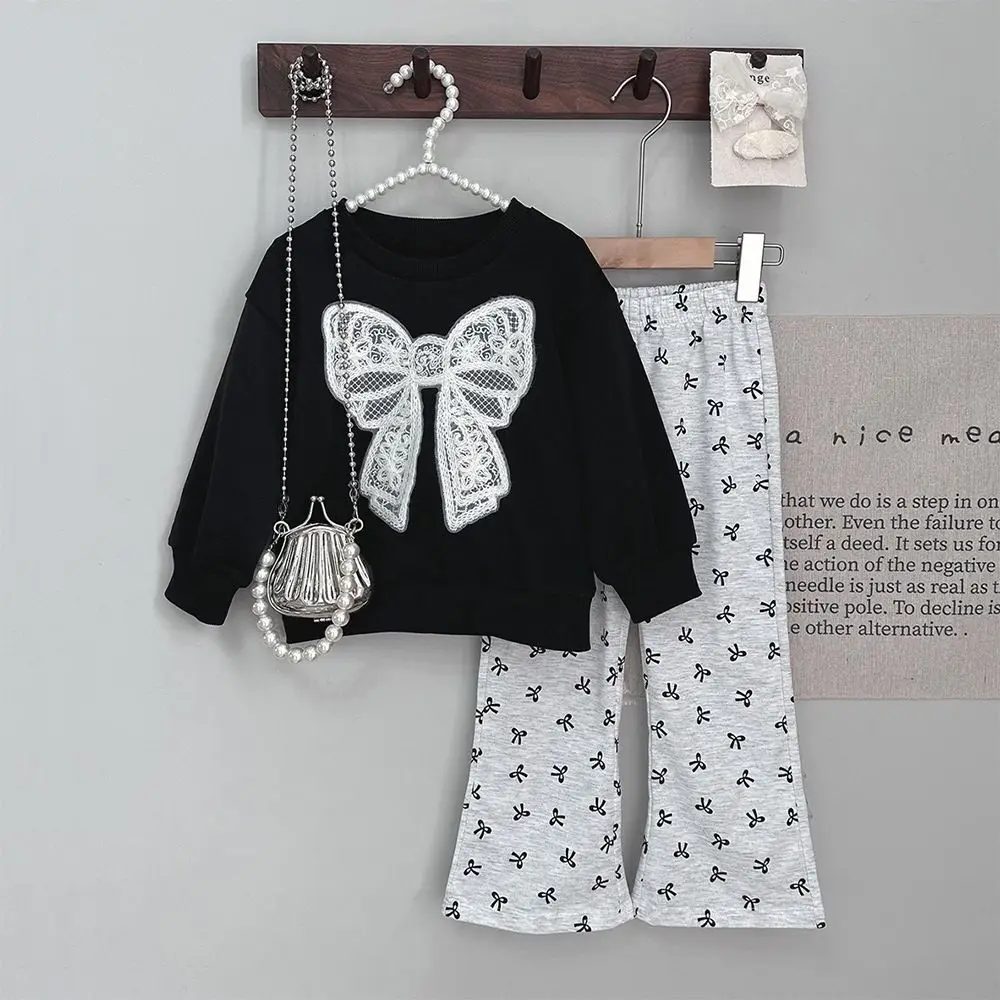 

Girls Clothes Suit 2026 spring kids Child sweatshirt SLIM crop top T SHIRT + wide leg LOOSE pant Tracksuit2- 4 year