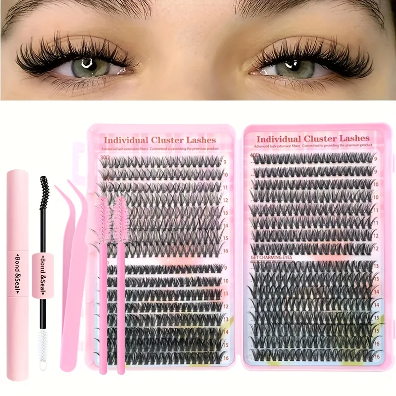 DIY-Wimperncluster-Set – 30D/40D/50D, 9–16 mm, optional: Einzelwimpern oder mit Zubehör (für Frauen)