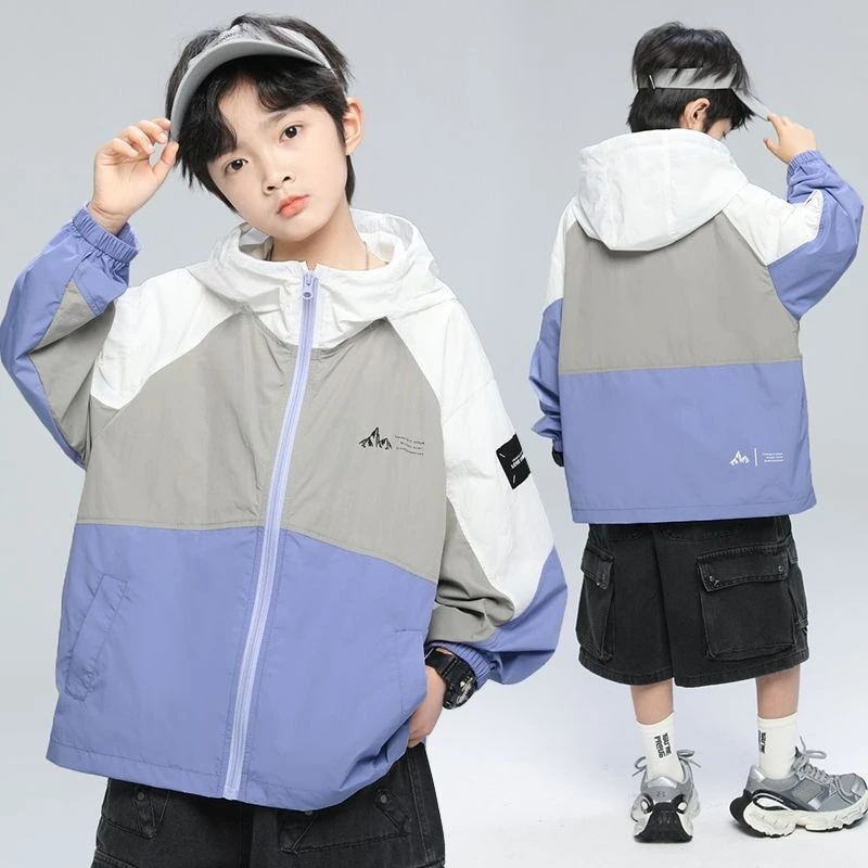 

New Summer Outdoor Clothes for Children Boy Sunscreen Clothing Kids Baby Top Coat Teenager 120-180 5-18Y Students Hooded Jacket