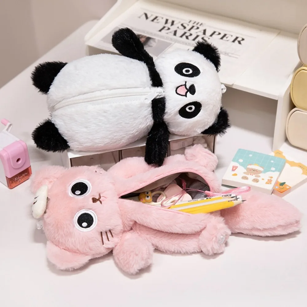 Cat Plush Capybara Pen Bag Multi Functional Large Capacity Kitty Stationery Bag Coin Purse Kawaii Cartoon panda Pencil Case