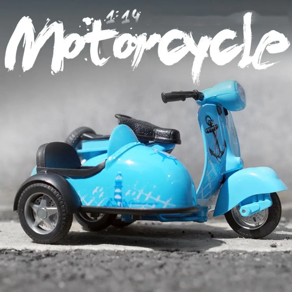 Modelo de motocicleta pull-back de três rodas, som e luz, simulação de liga, carro de brinquedo portátil, mini modelo de carro em miniatura