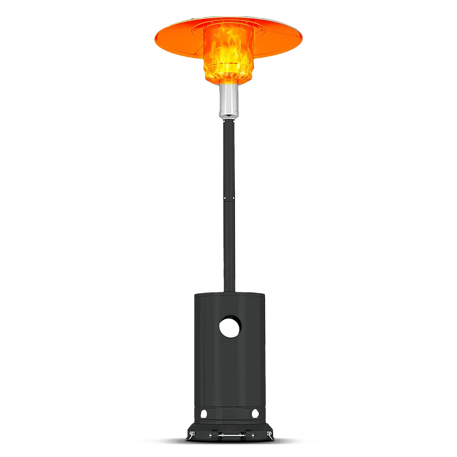 Propane Patio Heater, 48,000 BTU Outdoor Standing Heater with Wheels, Stainless Steel, Round Tabletop, Flat-Top Tank Cover, Reliable Ignition and Auto Tip-Over Shutoff for Deck, Garden and Commercial Use