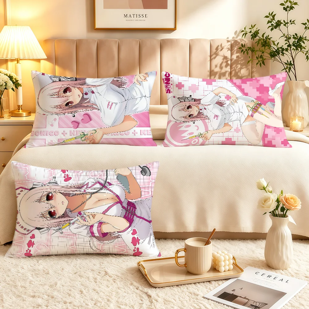 Nurse girl anime Pink Super Sonico Y2K cushion cover soft Rectangle Home Sofa living Room Decor Dorm bed hogar Pillowcase gift