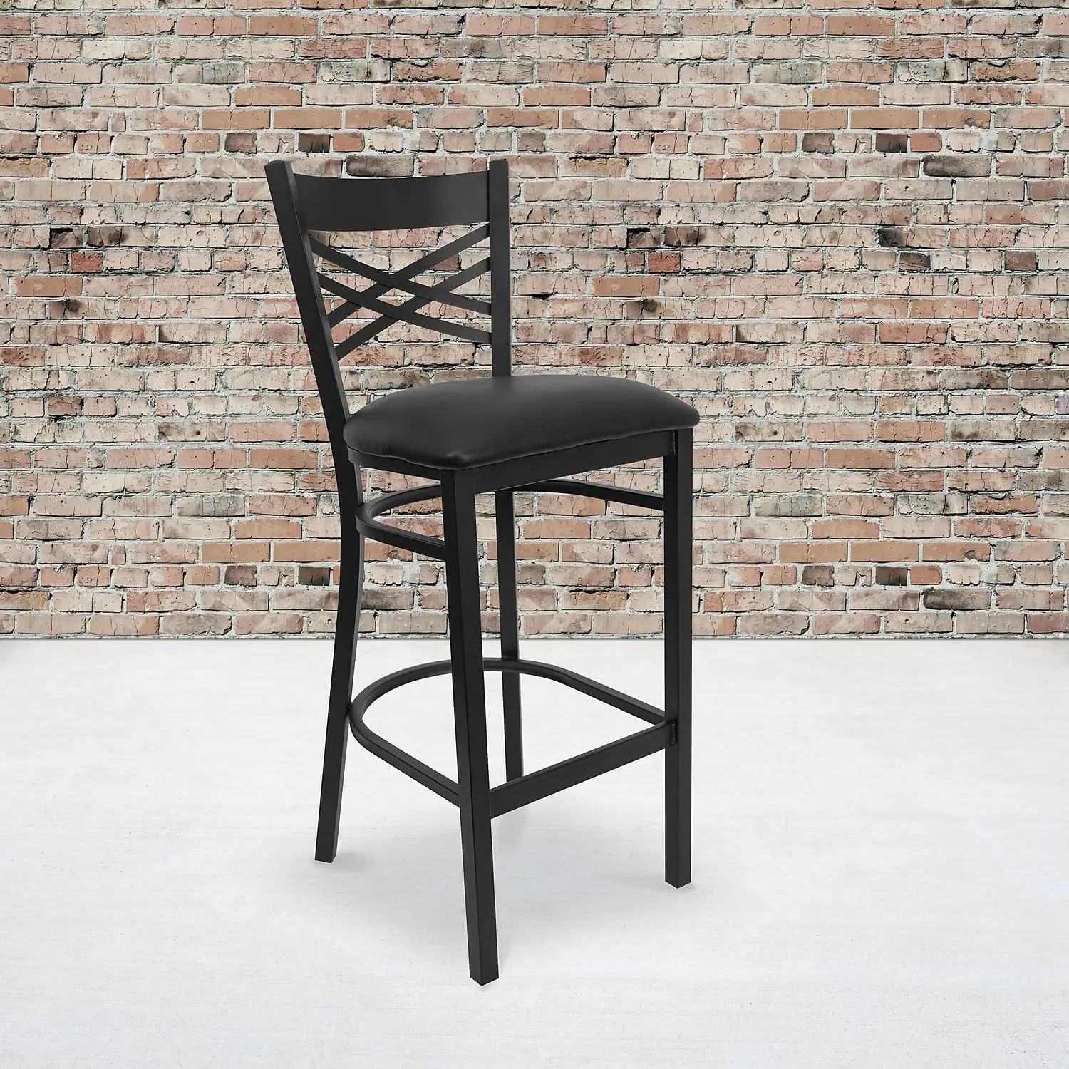 Black Metal X-Back Barstool with Vinyl Seat for Restaurant Bar, 2 Pack, Customized