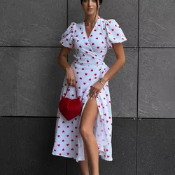 Talenza Casual Women's Summer Dress Elegant V Neck Floral Print A Line Midi Dress Side Slit Long Elegant White Dress Women 2025