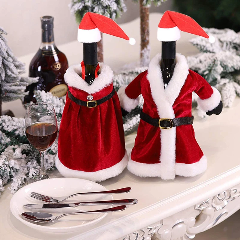 Creative Christmas Wine Bottle Cover Red Velvet Dress Wine Bottle Cover Bag Xmas New Year Party Dinner Table Decoration Gifts