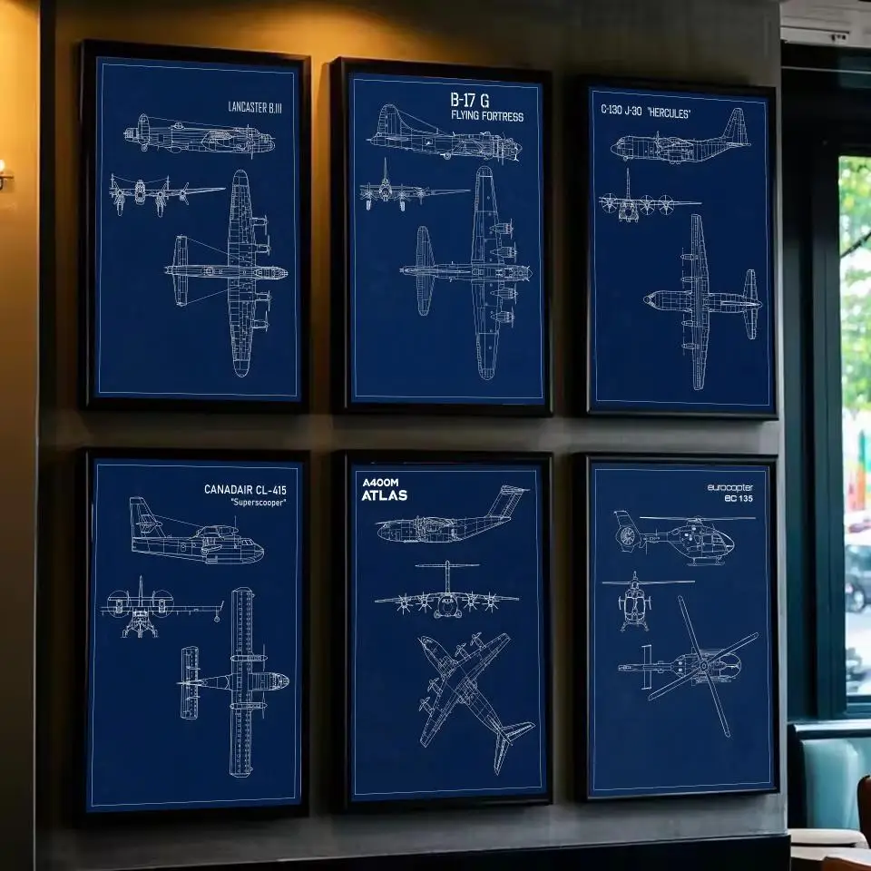 مخططات الطيران اللوحة الخط قماش المواد المشارك جدار يطبع لغرفة المعيشة غرفة نوم مكتب ديكور المنزل