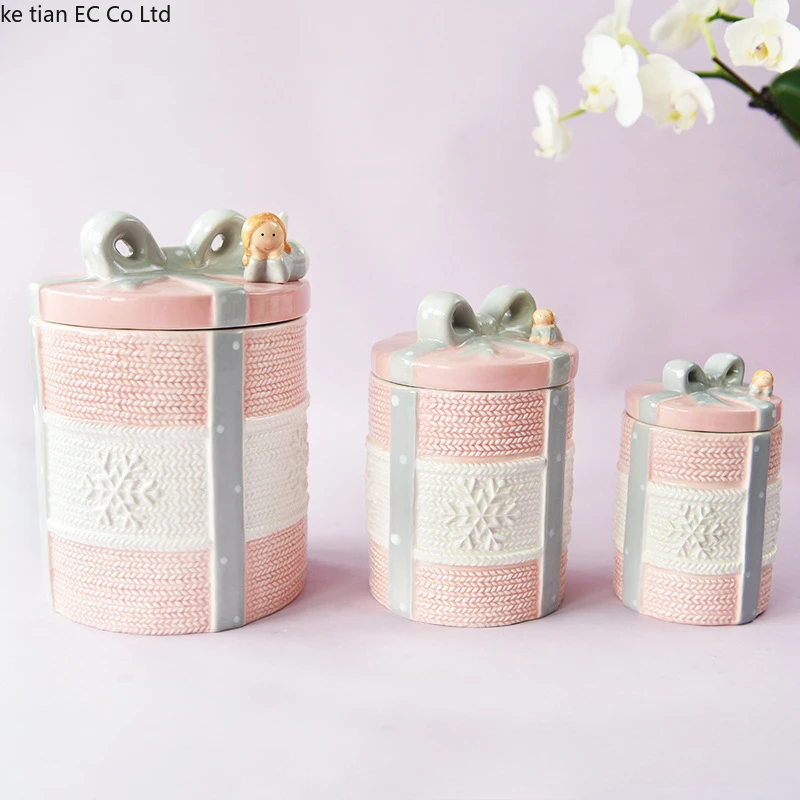 American cute angel pink girl heart ceramic sealed jar Kitchen storage containers Home decoration containers storage accessories