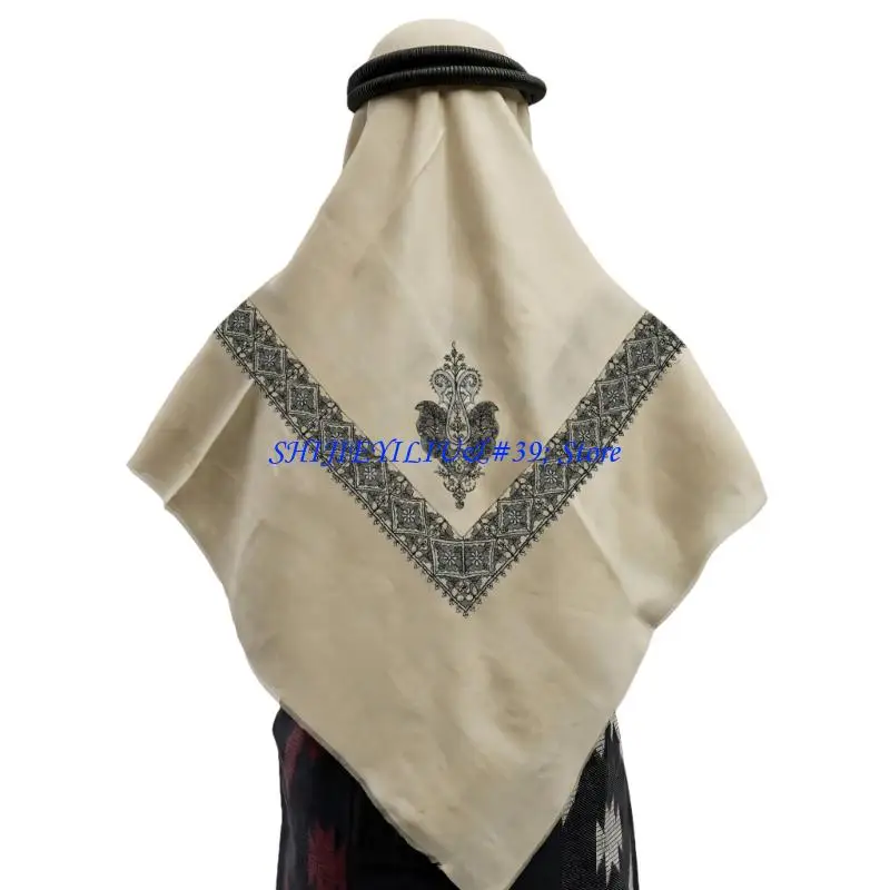 E21F Traditional Hijab Scarf Men Daily Headwrap Arabian Shemagh Jacquard Headscarf