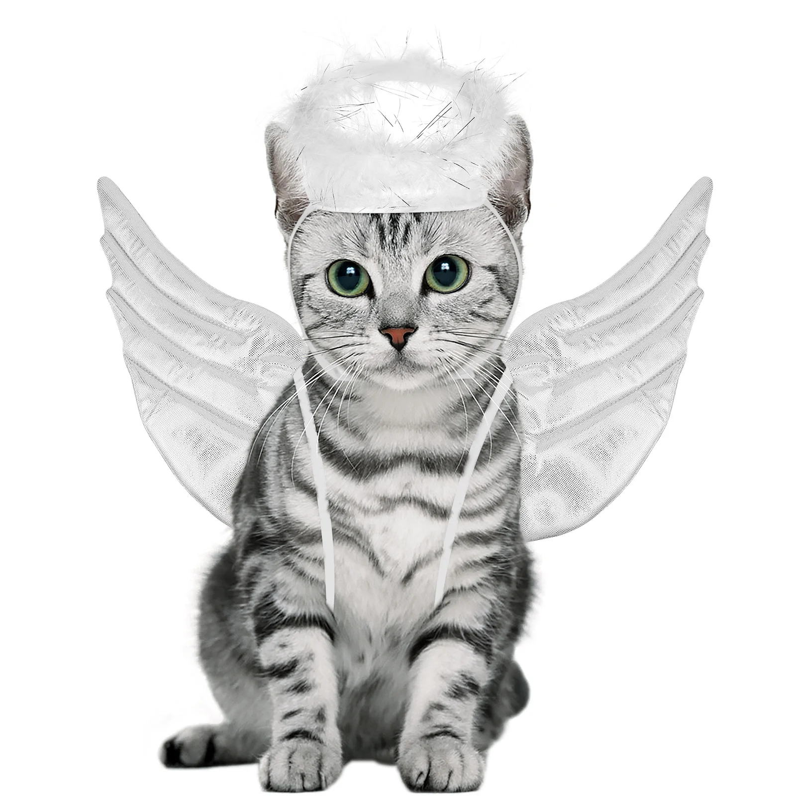 

Angel Wings Cat Clothes White Exquisite Stitching Comfortable Fit Halloween Pet Costume Wing Shape Dress Up Outfit Winter