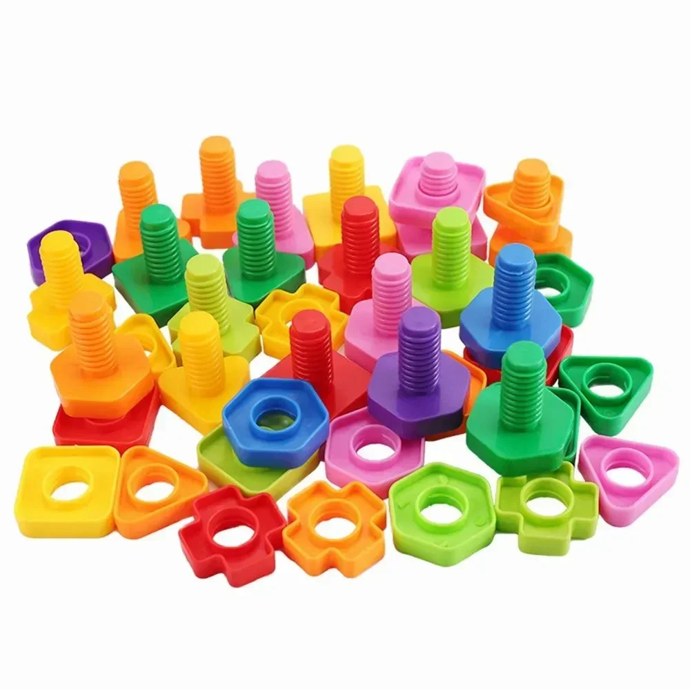 10/20Pcs Screw Building Blocks Nut Shape Match Puzzle Toys For Children Infant Montessori Shape Color Recognize Educational Toys