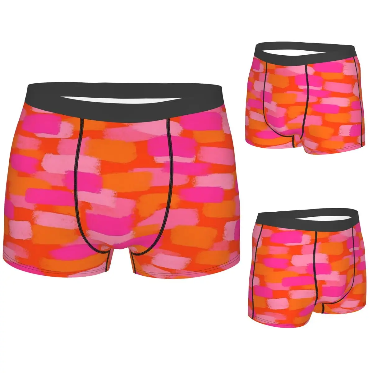 

Boxer Underpants Shorts Abstract, Pink And Orange, Paint Brush Effect Panties Men Comfortable Underwear for Homme Man Gift