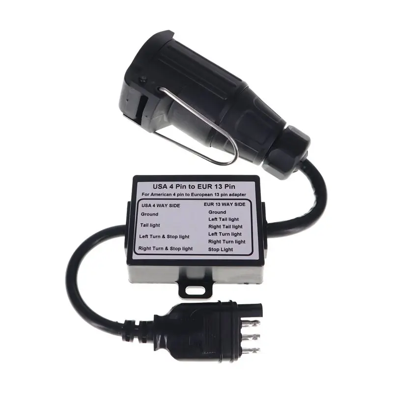 A02Q-US 4-Pin Flat Trailer Plug To EU 13-Pin Portable Light Circuit Wiring Converter Adapter New Connector