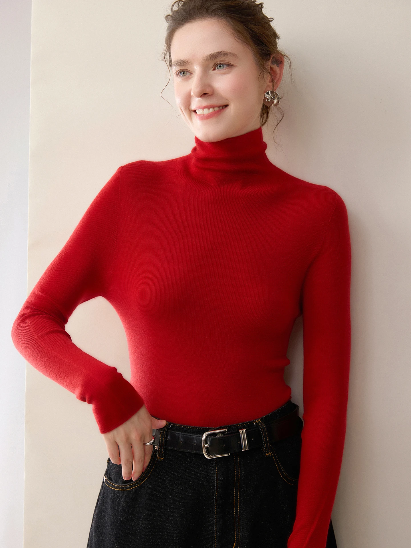 New 100% Merino Wool Women Turtleneck Sweater Female Knitted Slim Fit Warm Pullover Ladies Bottom Cozy Long Sleeve Clothing Top