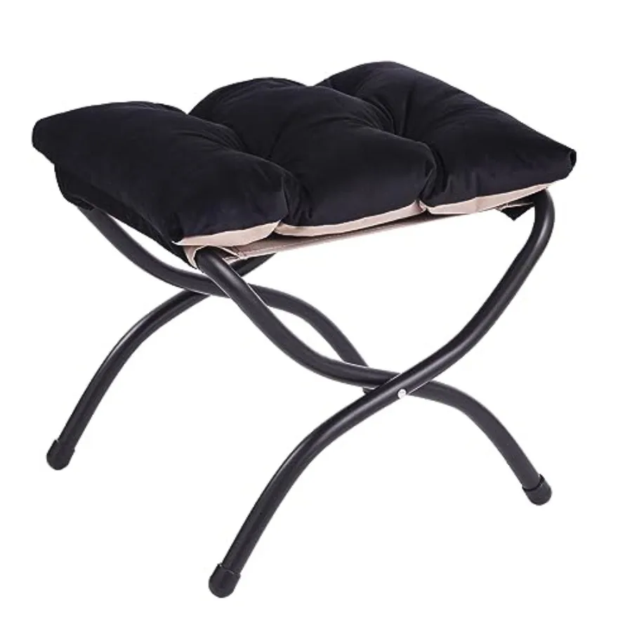 

Folding Upholstered Footrest Stool for Living Room Bedroom, Cotton Cushion with Metal Frame, Gray, Portable Detachable Thick Pa