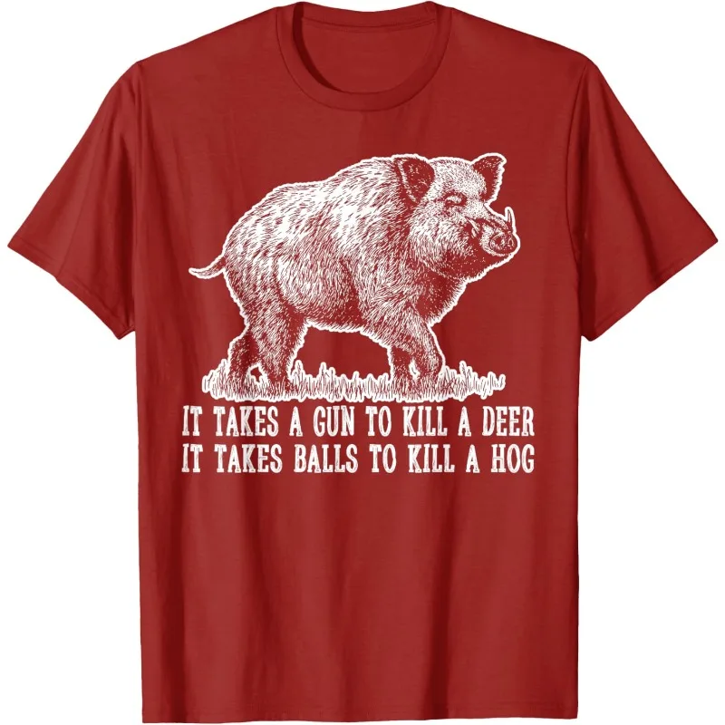 New Hunting Wild Boar Requires Courage Funny Print 2026 New Men's and Women's Loose Casual T-shirt New Round Neck Short Sleeved