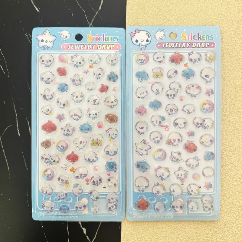 

2 Pcs Japanese Style Water Drop 3D Relief Sticker Cute Cartoon Crystal Sticker Student Diy Phone Case Suitcase Decoration Gift