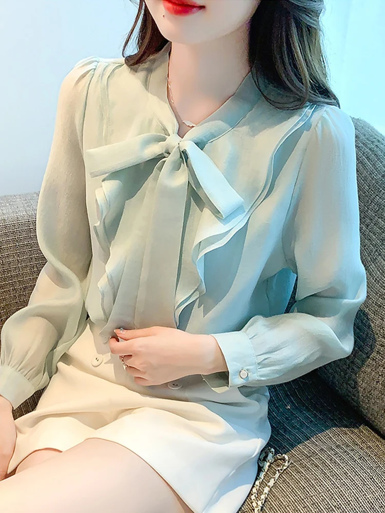 Long Sleeve Ruffles Chiffon Blouse Shirt Women Tops Blouse Women Blusas Mujer De Moda 2024 Shirts Blouses Blusa Feminina G205