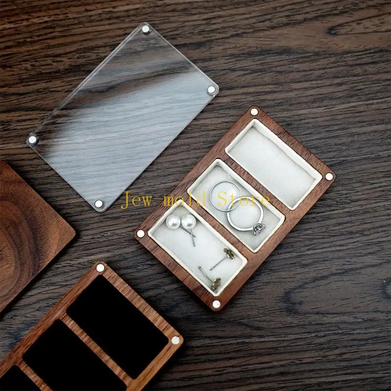 C71B Muilt-slot صندوق مجوهرات من الخشب الصلب مع قماش قطيفة للنساء ريفي الجوز قلادة حامل مُنظِم عرض لحقيبة Ho