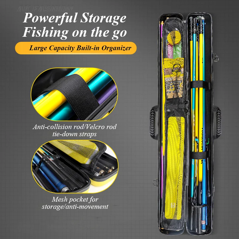 Shockproof Hard Shell Fishing Rod Bag ABS+PC Protective Storage Case 7 Layer Gear Tackle Carry with Umbrella Pocket