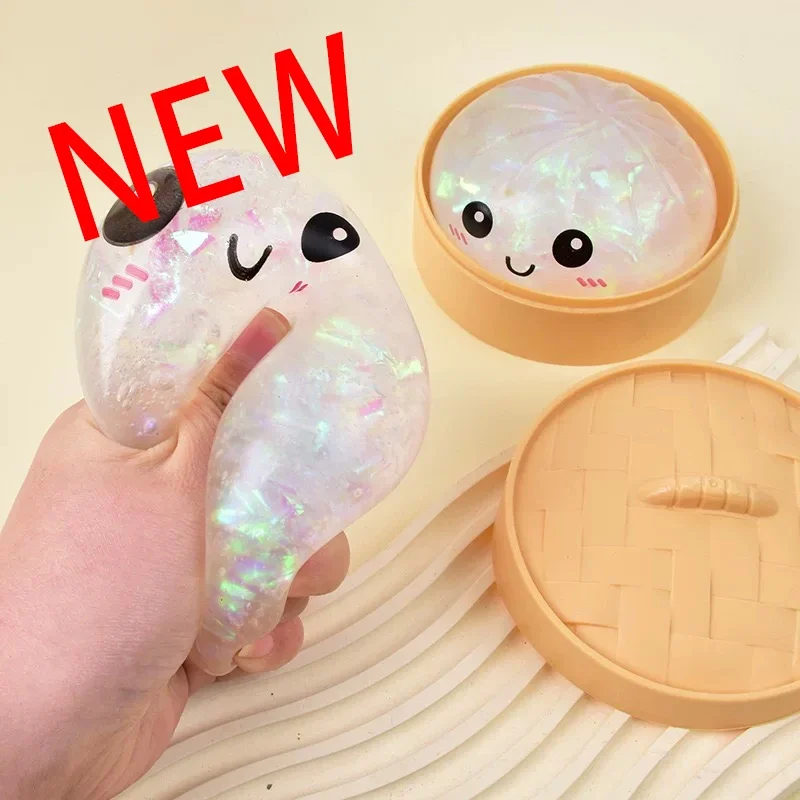 

New 9 Styles Glitter Dumpling Glitter Dumpling Squishy with Box Dumplings Sensory Squeeze Toy for Stress Relief