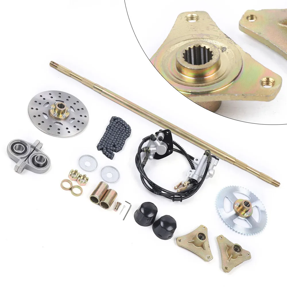 

740mm 29 Inch Go Kart Rear Axle Kit Complete ATV Quad Rear Axle Assembly` with Brake Disc T8F Chain Pillow Blocks for 50cc 70cc 90cc DIY Buggy