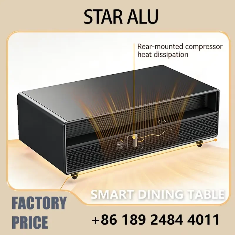 135L Smart Coffee Table Refrigerator with Dual-Zone Cooling, Wireless Charging & Bluetooth Speaker - Black and White