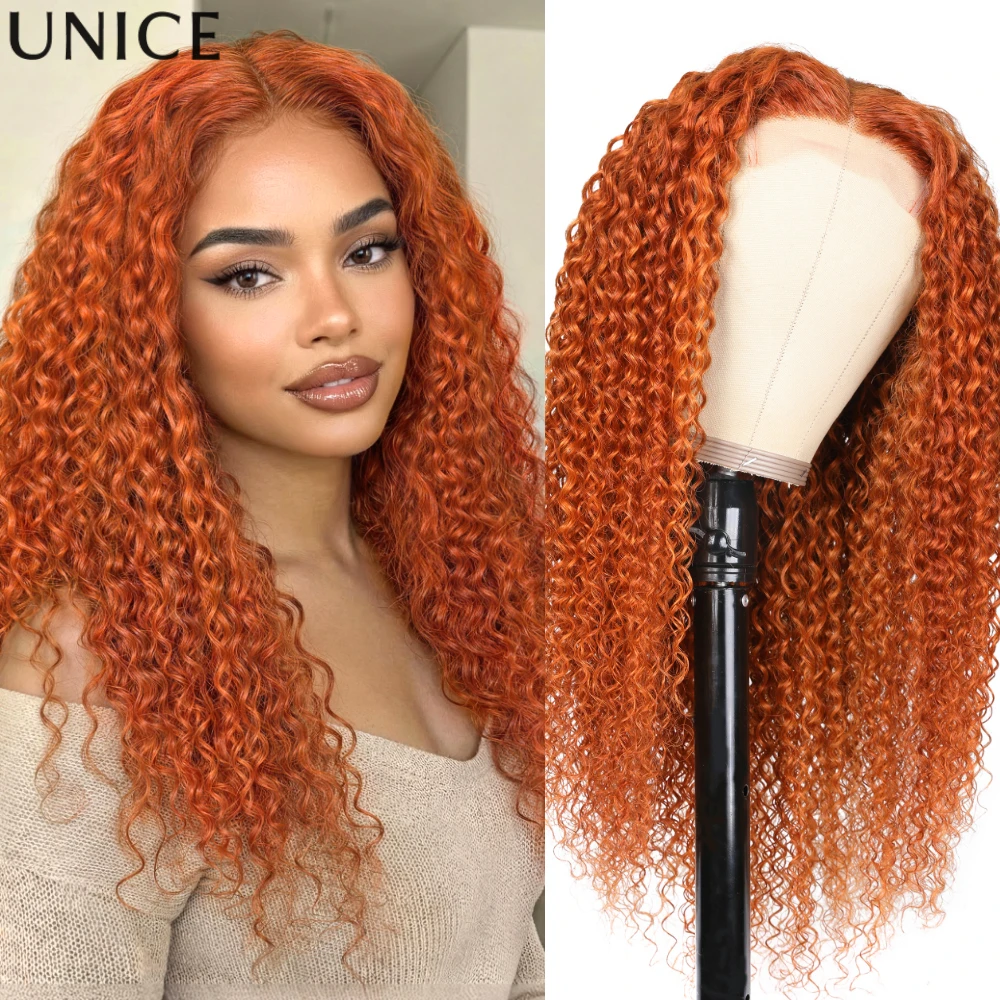 

Парик из натуральных волос UNice Ginger Orange Jerry Curly с центральной частью на 4x1 кружевной основе, плотность 150%