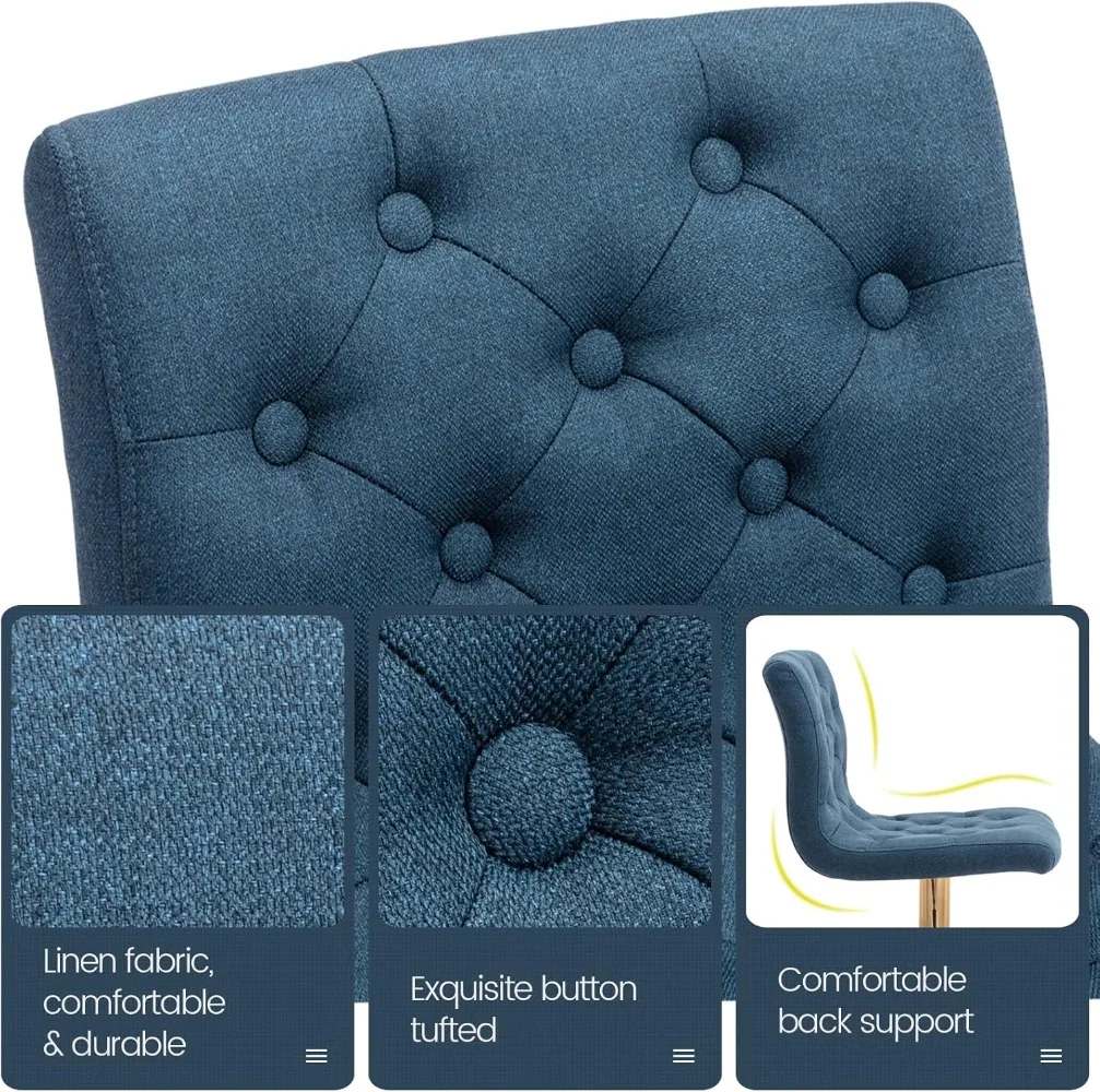 Bar Stools Set of 2, Adjustable Swivel Counter Height Barstools with Back,  Kitchen Dining Cafe (Blue, Gold Base)