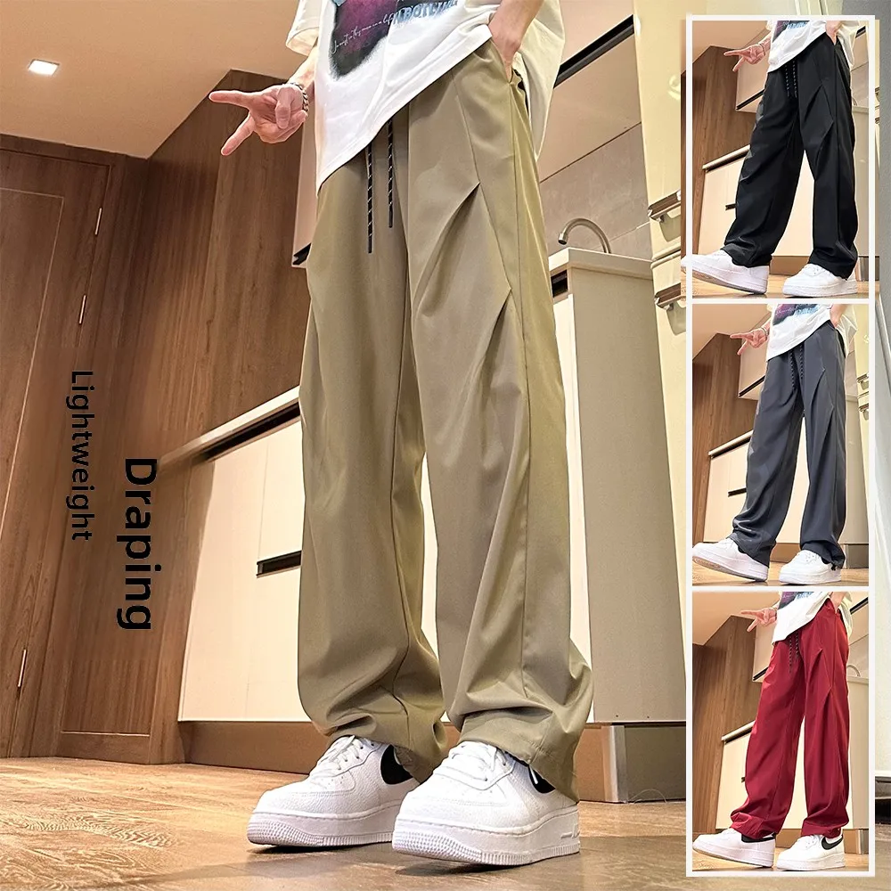 

Retro American Work Pants Men's Summer Fold Design Ice Silk Paratrooper Thin Soft ell Qui Dry Casual Pants Polyester Fiber