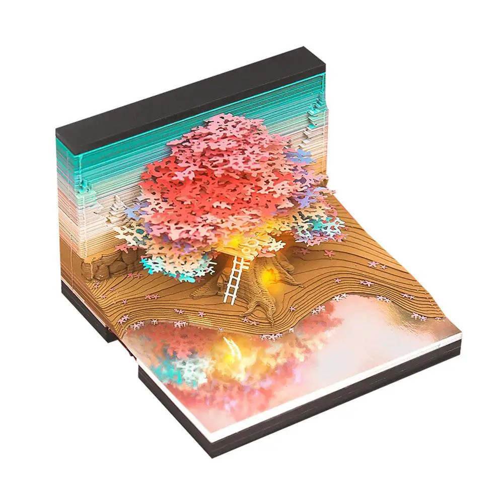 Cherry Blossom Treehouse Treehouse Panoramic 3d Note Paper Carving Tree Panoramic Note House Mirror Three-dimensional Color V0a6
