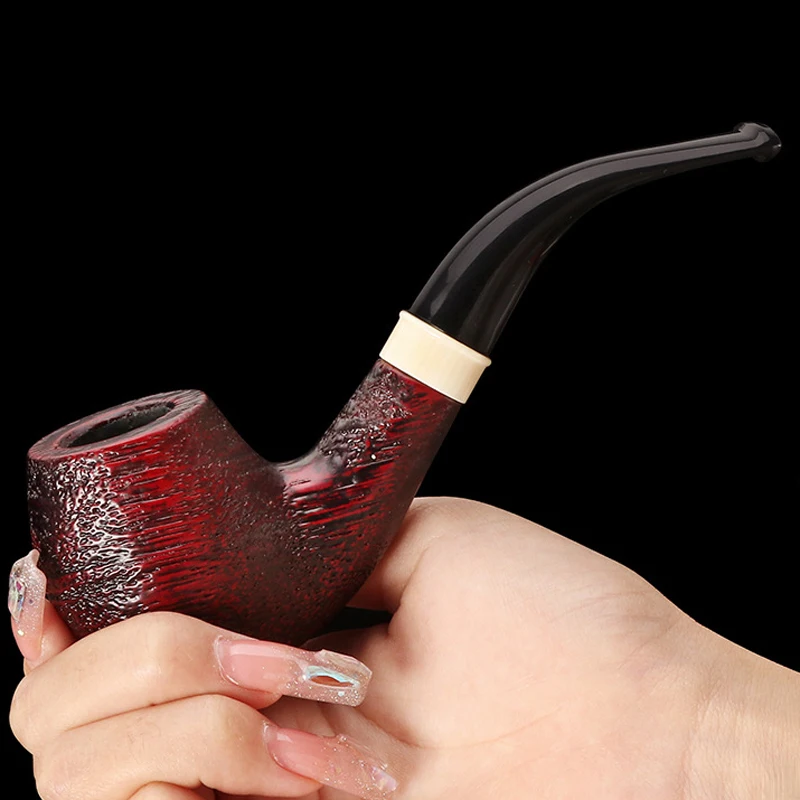 Wooden Tobacco Pipe Bent Type Handmade Retro Smoking Pipe 9mm Filter Pipe Gift for Men