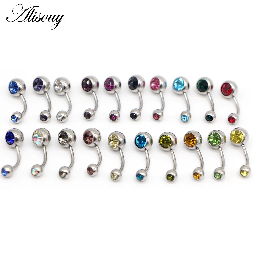 1 Piece 20 Colors Rhinestones Pierced Anti Allergy Simple Titanium Belly Button Rings Navel Piercing Ombligo Body Jewelry