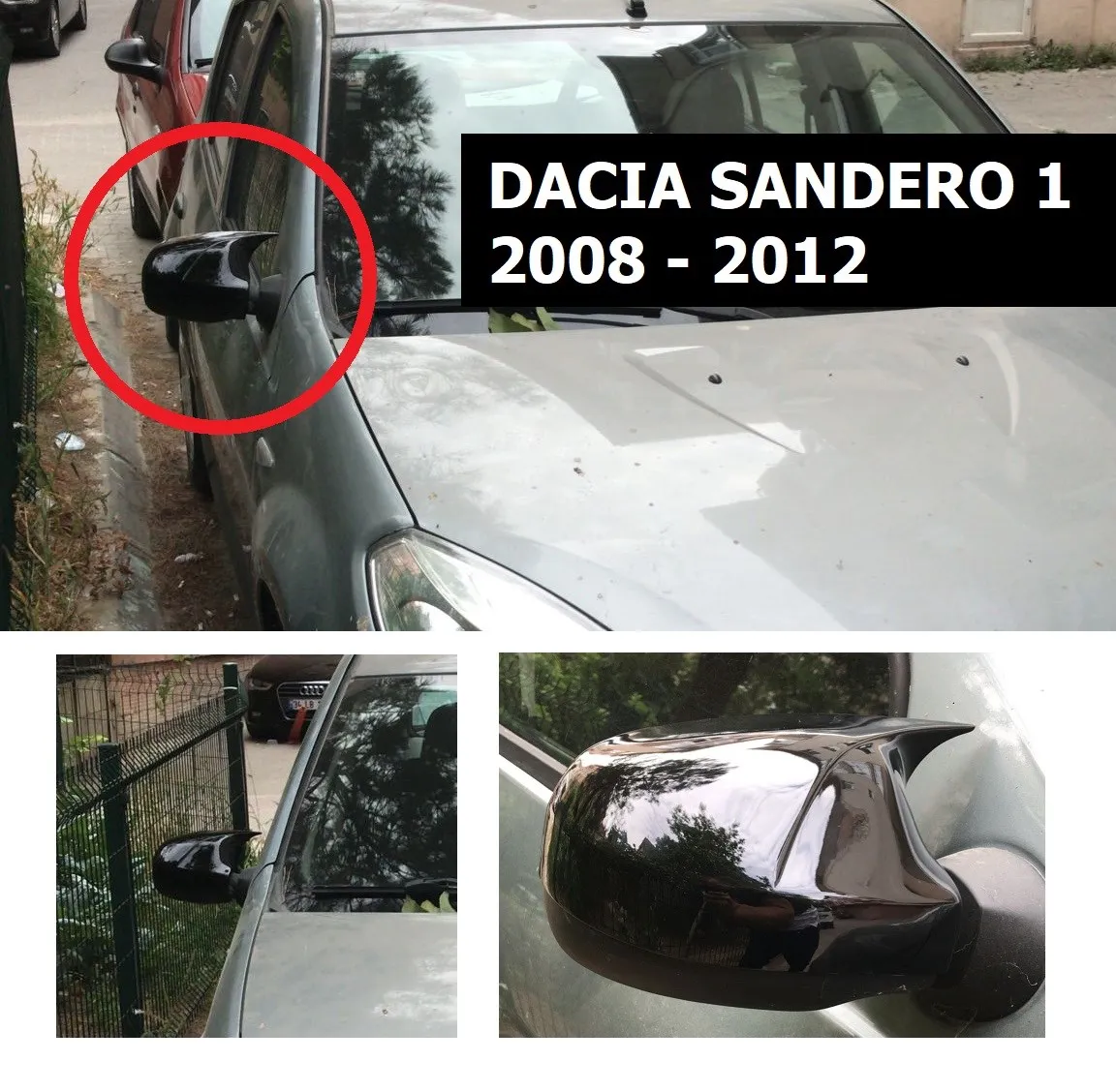 Bat Style Mirror Cover For Dacia Sandero, Glossy Black, Piano Black, Left & Right, High Quality, 2008 2009 2010 2011