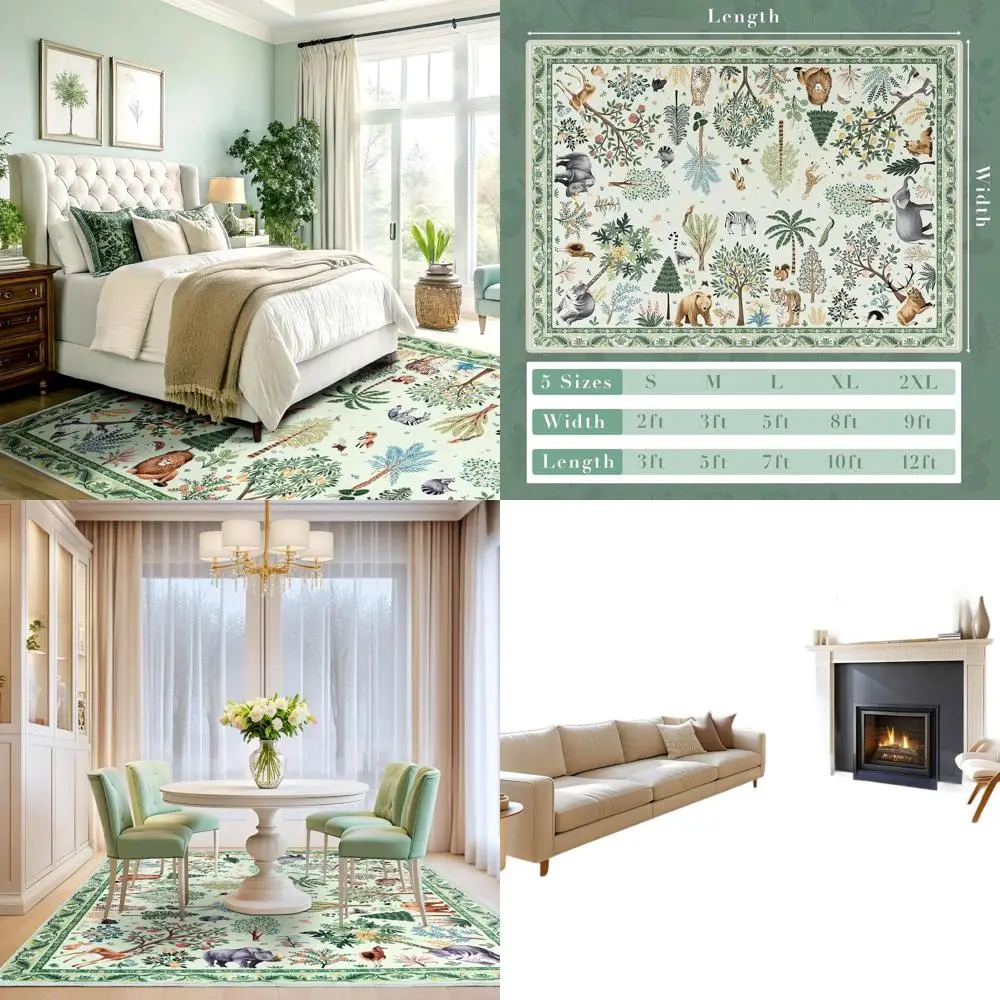 

Light Green Jungle Animal Print Rug - 5x7 for Playroom, Living Room, Bedroom - Non-Slip, Farmhouse Style