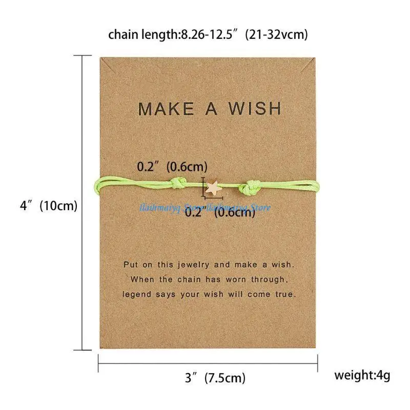 573B Fashion for Wish Card Star Charm Bracelet Handmade Braided Wax Rope Bracelet Adjustable Good Luck Bracelet Gift for Girl