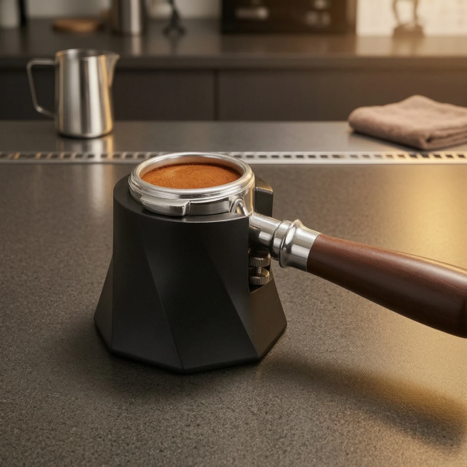 Helical Tamping Stand Stable and Long-Lasting Adjustable Portafilter Holder Espresso Tamping Base Portable Design for Baristas - view 3