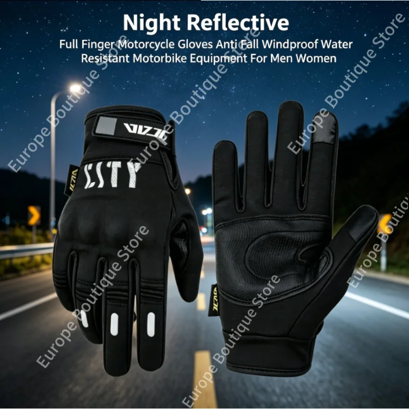 2026 NEW Night Reflective Full Finger Motorcycle Gloves Anti Fall Windproof Water Resistant Motorbike Equipment for Men Women