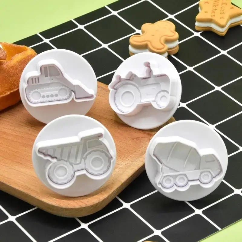 4pcs 3D Car Plane Cookie Cutter Biscuit Mold Train Vehicle Transportation Baking Stamp Press Plunger Sugarcraft Fondant Cutters