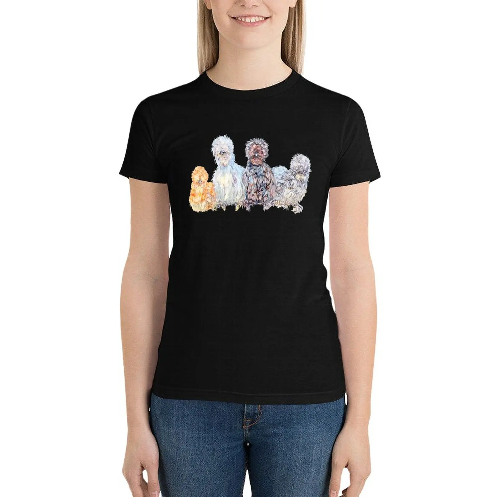 Silkie Chicken Huddle T-Shirt tees Female clothing summer clothes for Women