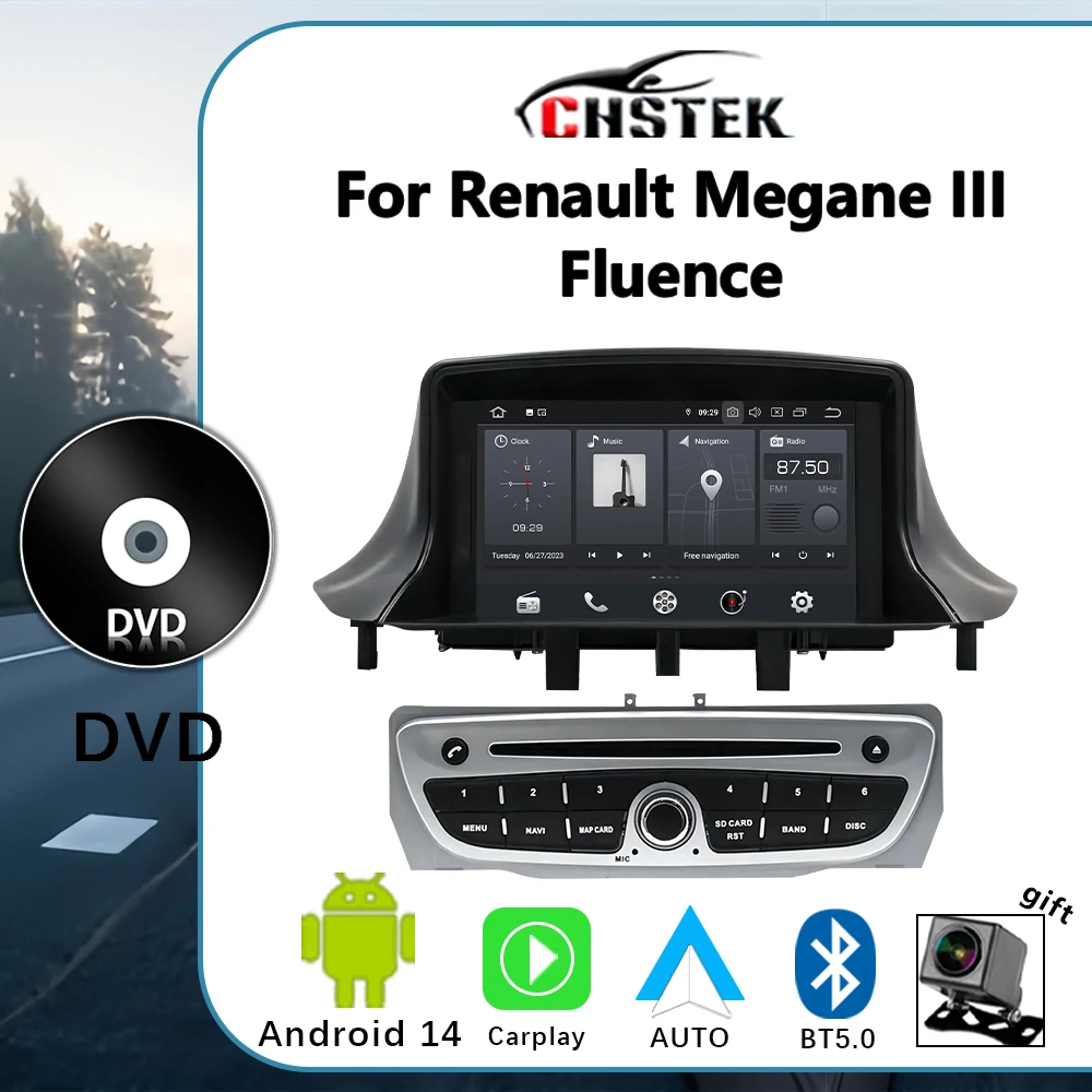 

CHSTEK Car Radio Android 14 DVD for Renault Megane III Fluence Bluetooth CarPlay WIFI Navigation Multimedia Player touchscreens
