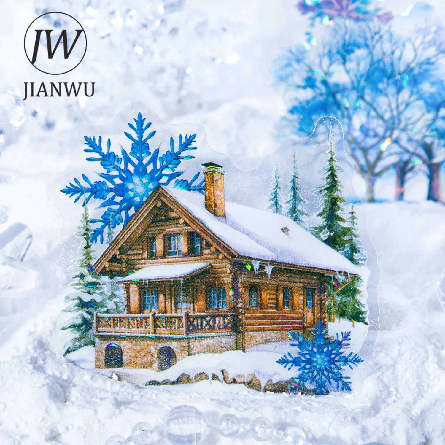 JIANWU 10 Sheets Ice Crystal Snow Scene Series Vintage Plant Decor PET Sticker Creative DIY Journal Collage Stationery