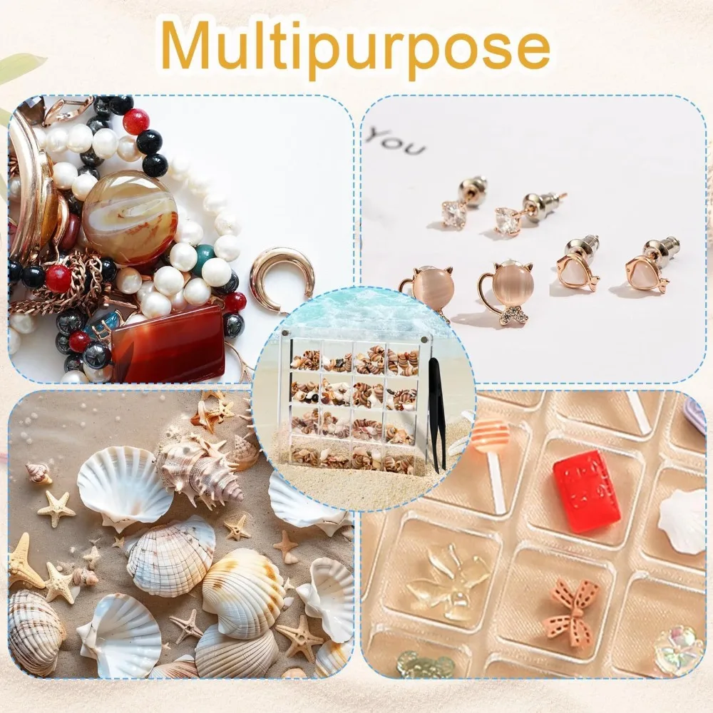 CANBOUN16-Grid Seashell Display Box Acrylic With Magnets Seashell Storage Box Durable Storage Display Organizer Box