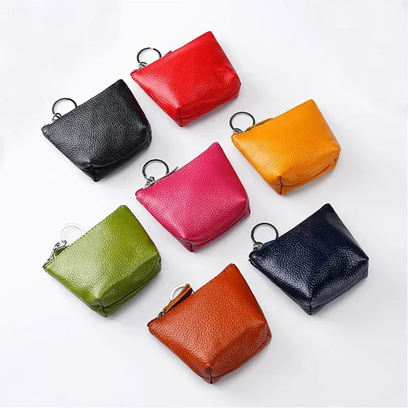 Portable Genuine Leather Coin Purse Vintage Key Card Coin Earphone Holder Pouch for Women Men Mini Wallet